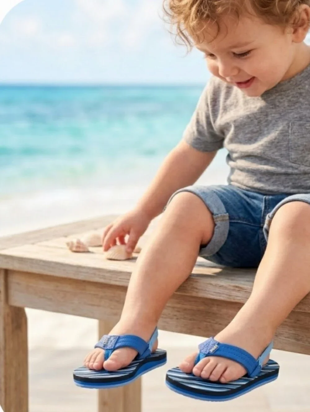 NEW! Reef Kids Blue Stripe Flip-Flop Sandals Sz 10 NWT